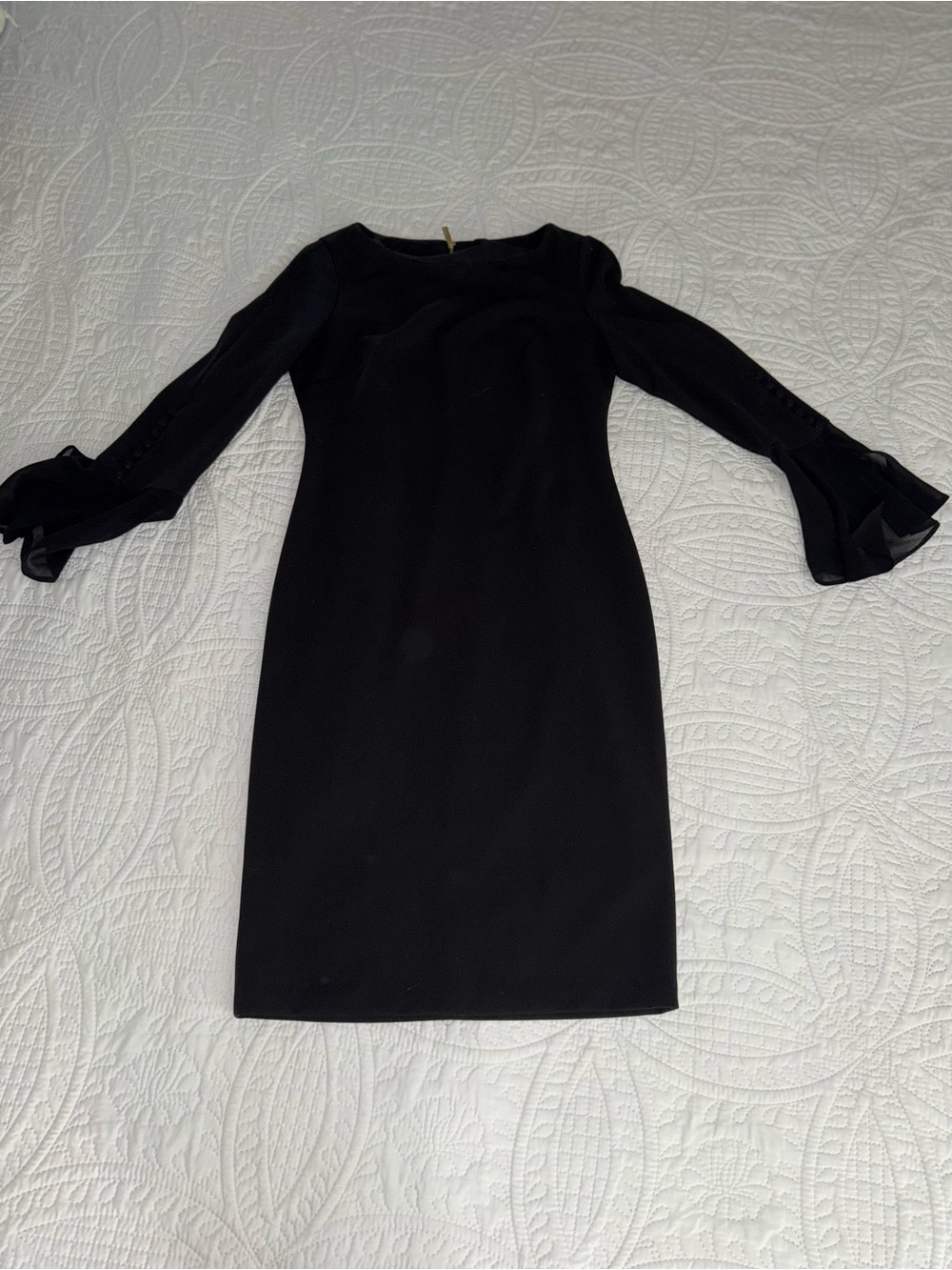 Calvin Klein Black Long-Sleeve Sheath Dress with Fluted Cuffs